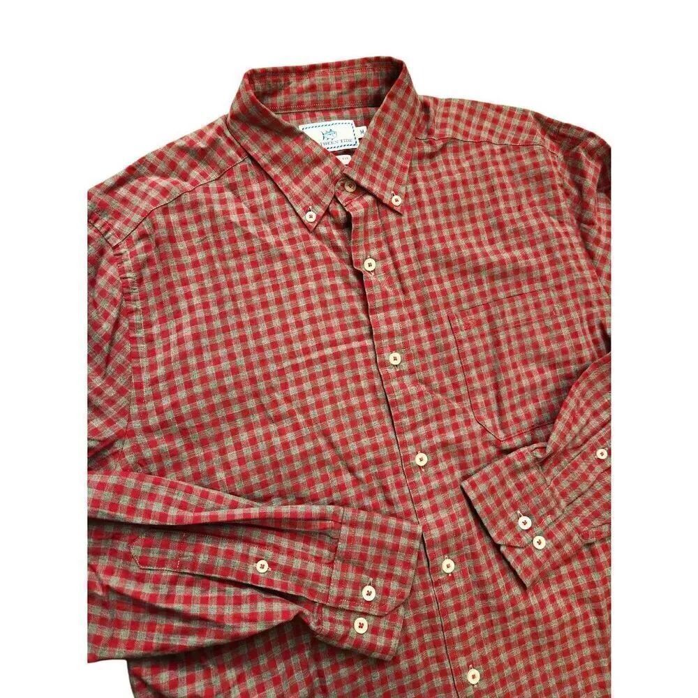 Southern Tide check chest pocket button up mens Med shirt Skipjack Logo cotton